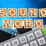 Litere portocalii pe fundal albastru, alături de o tastatură virtuală și role de film