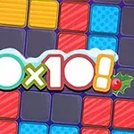 Blocuri colorate în diverse modele pe un fundal grilă, cu textul „10x10!