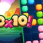Imaginea prezintă un peisaj tropical la apus cu textul 10x10!