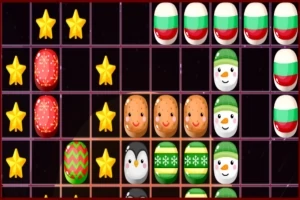 Figuri și simboluri festive, cum ar fi stele, oameni de zăpadă și pinguini într-o grilă