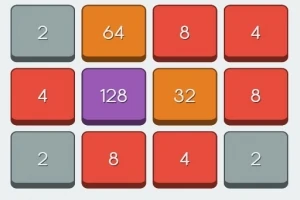 Grilă de 12 pătrate colorate cu numere diferite, incluzând 2, 4, 8, 32, 64 și 128