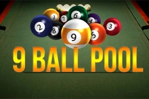 Mingi de biliard colorate și textul 9 Ball Pool pe un fundal de masă de biliard verde