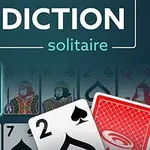 Design grafic cu cărți de joc și textul „ADDICTION solitaire” pe fundal