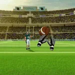 Un stadion de fotbal american cu un jucător și o minge în aer