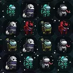Personaje animate diverse în costume spațiale colorate pe un fundal stelar