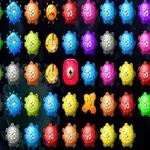Bule colorate cu fețe și expresii diverse sunt aranjate pe un fundal întunecat