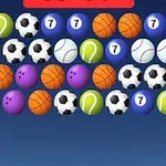 Bile de sport colorate, inclusiv mingi de fotbal, baschet, tenis, bowling și bile numerotate, aranjate pe un fundal albastru