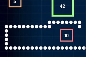 Un șir de cercuri albe navighează printr-un fundal albastru închis, trecând printre pătrate numerotate cu margini colorate