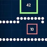 Un șir de cercuri albe navighează printr-un fundal albastru închis, trecând printre pătrate numerotate cu margini colorate