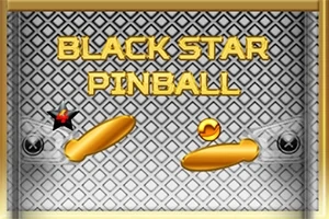 Textul Black Star Pinball este afișat deasupra a două palete aurii și a unei bile pe un fundal cu model geometric