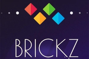 Forme colorate rombice deasupra textului BRICKZ pe un fundal întunecat