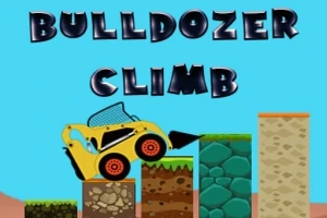 Un buldozer galben urcă pe blocuri de pământ de diferite înălțimi, cu textul BULLDOZER CLIMB deasupra