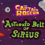 Una navă spațială colorată se deplasează printr-un câmp de asteroizi, cu textul Captain Rogers: Asteroid Belt of Sirius pe fundal stelar