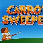 Două personaje animate, unul cu o pușcă și celălalt cu un morcov, pe un fundal albastru cu titlul Carrot Sweeper