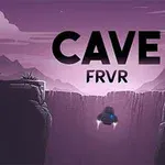 Textul „CAVE FRVR” pe un fundal de peisaj stâncos cu o navă mică ce zboară într-un canion