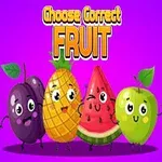 Fructe animate pe fundal violet cu textul „Choose Correct Fruit”