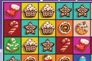 Reprezentare colorată a unor dulciuri festive de Crăciun, inclusiv turtă dulce, cizme de Moș Crăciun și bomboane sugi