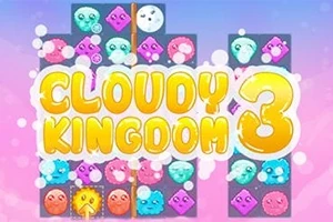 Imaginea prezintă un fundal colorat cu blocuri de fețe zâmbitoare și textul „Cloudy Kingdom 3” în centru