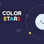 Ilustrație cu o față de planetă drăguță și veselă, înconjurată de planete colorate pe un fundal albastru închis