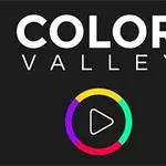 Textul „Color Valley” pe un fundal negru, cu un cerc colorat și un simbol de redare în mijloc