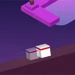 Cuburi albe cu margini roșii așezate pe o platformă înclinată, având un fundal gradient albastru-violet