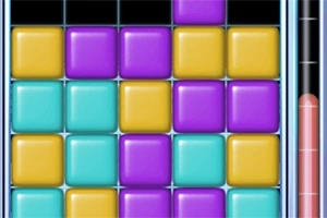 Blocuri colorate pătrate în galben, mov și turcoaz sunt aranjate într-un grid vertical, cu un indicator pe lateral
