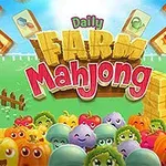 Legume și fructe animate într-un peisaj de fermă cu un hambar și baloți de fân, înconjurate de piese de mahjong