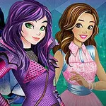 Trei personaje animate, două cu părul lung și violet și una cu părul șaten, purtând haine colorate și stilizate