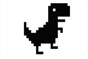 Dinozaur pixelat alb-negru pe fundal alb