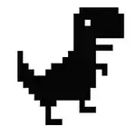 Dinozaur pixelat alb-negru pe fundal alb