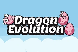 Textul Dragon Evolution înconjurat de un dragon roz și de un ou roz cu pete, pe fundal albastru deschis
