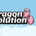 Textul Dragon Evolution înconjurat de un dragon roz și de un ou roz cu pete, pe fundal albastru deschis