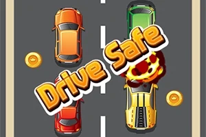 Mașini colorate pe o autostradă, având textul Drive Safe și un impact exploziv