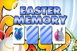 Textul Easter Memory cu un ou de Paște decorat și un iepuraș pe un fundal colorat
