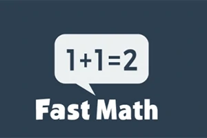 Bulă de dialog cu ecuația 1+1=2 deasupra textului Fast Math pe un fundal albastru închis