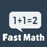 Bulă de dialog cu ecuația 1+1=2 deasupra textului Fast Math pe un fundal albastru închis