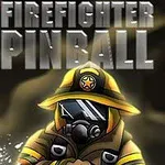 Un pompier animat cu cască galbenă și mască de protecție, cu textul Firefighter Pinball deasupra