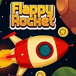 O rachetă roșie și albă zburând printre planete și monede aurii, pe un fundal spațial închis