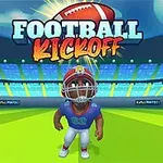 Personaj animat echipat pentru fotbal american, pe un teren de joc, cu tribune în fundal și textul Football Kickoff deasupra