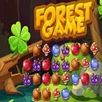 Fundalul prezintă un cadru de pădure cu textul „Forest Game” deasupra și diverse fructe și ciuperci aranjate în rânduri pe un teren verde