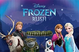 Personaje animate dintr-un film popular alături de un om de zăpadă, un ren și un trol, pe un fundal de munți înzăpeziți, cu titlul scris deasupra
