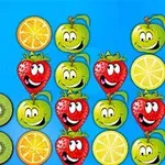 Fructe desenate cu fețe zâmbitoare, inclusiv căpșuni, mere, portocale și kiwi, pe fundal albastru