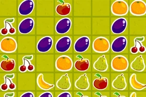 Fundal verde cu grilă de fructe diverse, inclusiv cireșe, prune, portocale, pere și banane