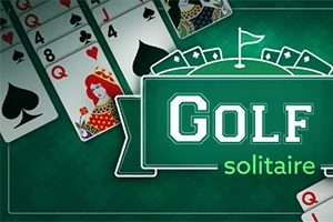 Cărți de joc aranjate pe un fundal verde, cu o regină de inimă roșie și cuvântul Golf evidențiat