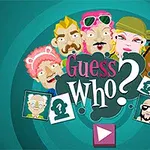 Desene animate cu fețe diverse și colorate în jurul textului „Guess Who?