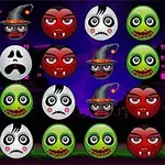 Emoticoane de Halloween cu fețe de vampiri, zombi și fantome pe un fundal întunecat, violet