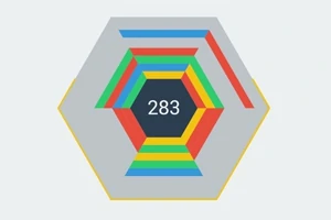 Hexagon cu benzi colorate concentrice și numărul 283 în centru