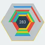 Hexagon cu benzi colorate concentrice și numărul 283 în centru
