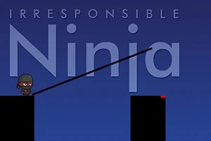 Un ninja animat mic pe un podium trage un băț lung spre un alt podium pe un fundal albastru închis cu textul „Irresponsible Ninja” deasupra