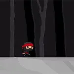 Un personaj ninja cu o bandană roșie și un fundal de pădure întunecată, cu o stea strălucitoare în dreapta